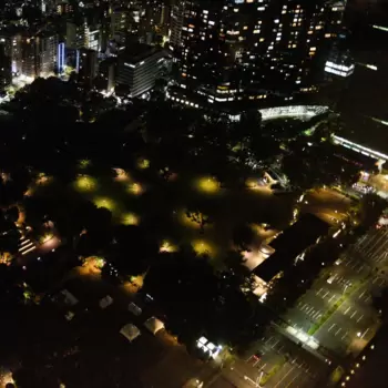 東京都庁の展望室から新宿中央公園を眺める